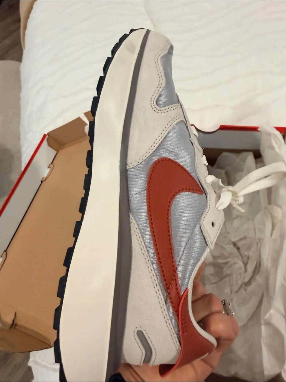 Nike woman’s gray and Red Retro-Style Running Sneakers